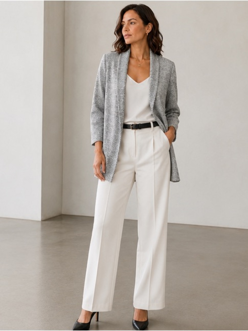 Eileen Fisher Speckled Grey Organic Cotton Blend Cardigan Blazer – Size PS - Picture 3 of 10
